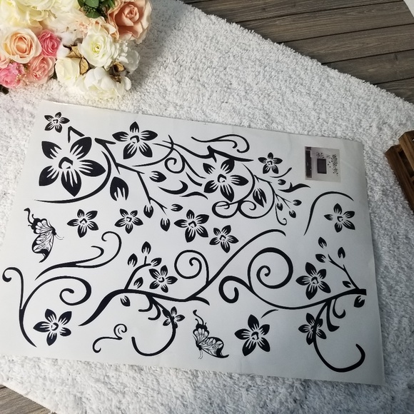 Removable Floral Vinyl Mural Wall Decor Black - Picture 2 of 3